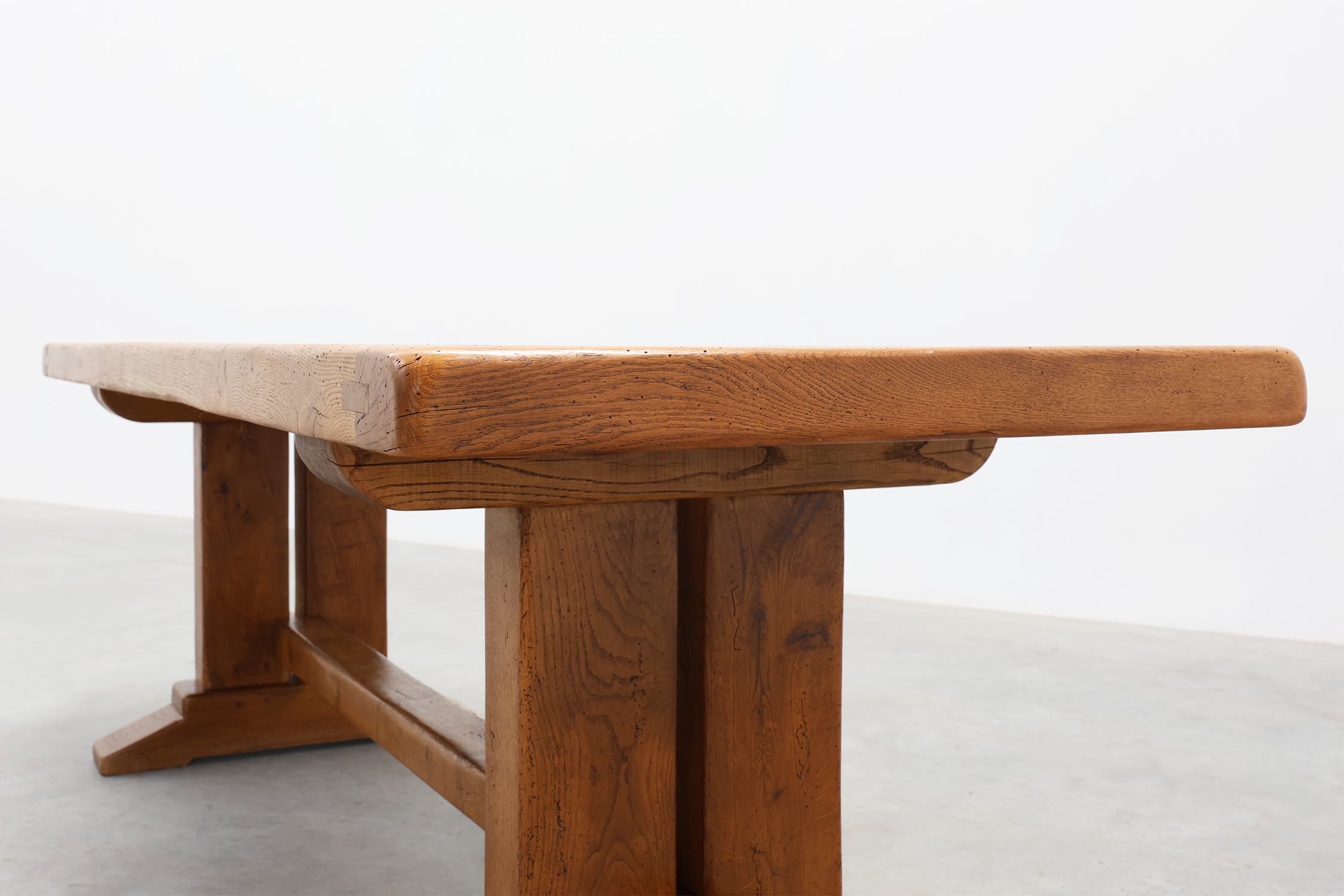 Solid oak trestle table with pegged stretcher, France, 20th centurythumbnail